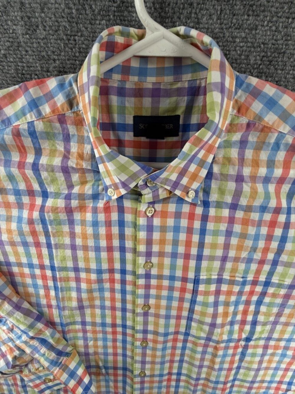 SCOTT BARBER 2XL Long Sleeve Button Up Shirt Men Colorful Check Orange Blue